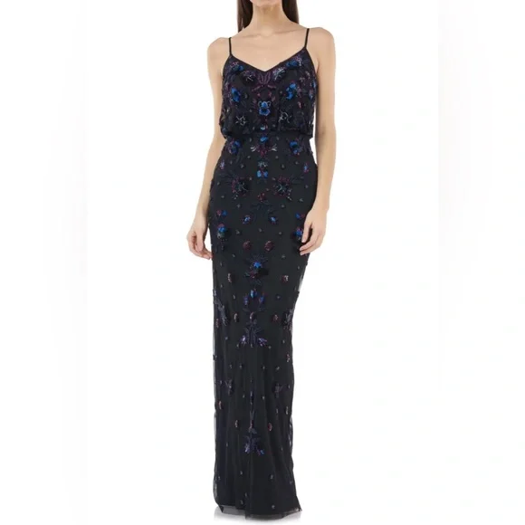 NWT NORDSTROM JS COLLECTIONS Beaded Blouson Gown Black Size 6 - Picture 2 of 13